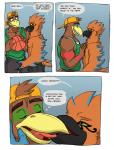 2013 abs anthro avian basketball beak beak_kiss bird clothed clothing comic dialogue duo english_text falcon falconid french_kissing grin hyperfalcon kissing male male/male muscular pecs rthur smile text traffic