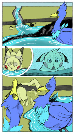 beak blue_body blue_feathers drinking feathers female feral forced fur group male male/female multicolored_body trio two_tone_body vore water water_body yellow_body yellow_fur un_gato_cualquiera nintendo pokemon cramorant generation_1_pokemon generation_8_pokemon pikachu pokemon_(species) 9:16 comic hi_res