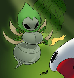 arthropod_abdomen breasts duo female shocked simple_background stinger wings sillyseacreatur hollow_knight_(franchise) inktober_2025 team_cherry hornet_(hollow_knight) arthropod hornet hymenopteran insect lepidopteran moss_mother moth vespid wasp weaver_(hollow_knight) big_(disambiguation) hi_res