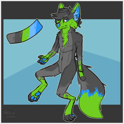4_fingers anthro beard big_tail blue_body blue_ears blue_eyes blue_fur blue_pawpads border chest_tuft color_swatch facial_hair fingers fluffy fluffy_tail fur green_body green_fur grey_body grey_border grey_fur grumpy inner_ear_fluff levitating male pawpads paws redesign simple_background skinny slim solo tail tuft agwii toxic_(v3ctore) canid canine fox mammal 1:1 2020 digital_drawing_(artwork) digital_media_(artwork) guide_lines model_sheet sketch
