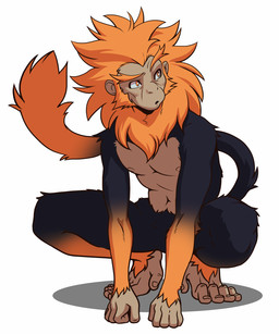 anthro black_body black_fur confusion eyebrows feet fluffy fluffy_tail fur hair male nipples orange_body orange_eyes orange_fur orange_hair prehensile_feet simple_background solo tail tama_(prismanoodle) thick_eyebrows toes prismanoodle_(artist) haplorhine mammal monkey primate 5:6 hi_res