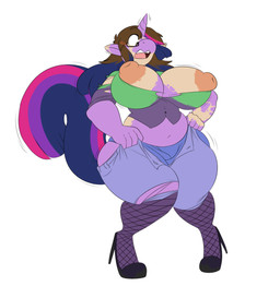 big_breasts bottomwear breasts brown_hair clothing eyewear female fishnet_clothing fishnet_legwear footwear glasses hair high_heels horn human_to_anthro legwear looking_down navel nipples pants purple_hair shoes simple_background solo species_transformation standing surprised tail transformation white_background robertge friendship_is_magic hasbro my_little_pony mythology twilight_sparkle_(mlp) equid equine human mammal mythological_creature mythological_equine unicorn 2026 digital_media_(artwork)