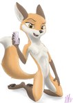 anthro brown_eyes ears_back electronics female holding_object holding_phone kneeling male male/female phone pivoted_ears simple_background smile smiling_at_viewer solo young young_female wolfyalex96 canid canine fox mammal hi_res