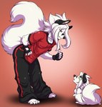 anthro bottomwear clothing duo fingerless_gloves fur gloves handwear male open_mouth oversized_bottomwear oversized_clothing oversized_pants pants shirt square_crossover topwear white_body white_fur yellow_eyes deonwolf deon_(deonwolf) canid canine canis mammal wolf 2016 digital_media_(artwork) hi_res