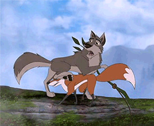 arched_back dipstick_tail duo female feral humor log male markings nude open_mouth outside rubbing stretching surrealism tail tail_markings wood unknown_artist balto_(series) universal_studios balto the_cunning_trickster_(balto) canid canine canis fox hybrid mammal wolf wolfdog 2d_animation animated frame_by_frame low_res