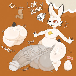 anthro balls big_balls big_butt big_penis butt egg femboy genitals huge_balls huge_penis male penis scut_tail short_tail solo tail text tongue tongue_out vein veiny_penis white_body lokbunny17 lok_bunny amoeba_(organism) aquatic lagomorph leporid mammal rabbit english_text hi_res model_sheet