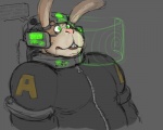 2017 5:4 anthro brainwashing clothing corruption digital_media_(artwork) english_text forced fur green_eyes hare hyenaface lagomorph leporid machine male mammal mind_control muscular muscular_anthro muscular_male nintendo overweight overweight_anthro overweight_male peppy_hare simple_background solo speech_bubble star_fox submissive submissive_male text