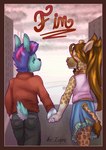 anthro blue_body blush city city_background clothed clothing duo eyes_closed female hand_holding jewelry love male necklace smile walking young liryal nyerere_(liryal) svald_(liryal) deer giraffe giraffid mammal absurd_res comic hi_res trans_(lore)