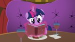 alcohol beverage book container cup dinner_date drinking_glass duo female feral glass glass_container glass_cup horn magic male male/female reading solo solo_focus wine_glass sollace friendship_is_magic hasbro my_little_pony mythology twilight_sparkle_(mlp) equid equine mammal mythological_creature mythological_equine unicorn absurd_res hi_res