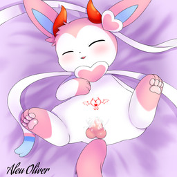 animal_genitalia animal_penis blue_eyes bodily_fluids canine_genitalia canine_penis chibi cum cum_in_vagina cum_inside disembodied_penis eyes_closed female feral genital_fluids genitals looking_pleasured lying male pawpads paws penetration penile penile_penetration penis penis_in_vagina pink_body solo tattoo vaginal vaginal_penetration vulva white_body aleuoliver nintendo pokemon eeveelution generation_6_pokemon pokemon_(species) sylveon 1:1 hi_res