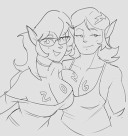 anthro big_breasts body_writing breast_squish breasts choker cleavage clothed clothing duo eyewear female female/female glasses holidays jewelry looking_at_viewer necklace off_shoulder shirt smile squish tank_top topwear writing_on_breasts dbaru hanna-barbera new_year new_year_2026 swat_kats callie_briggs felina_feral domestic_cat felid feline felis mammal 2026 half-length_portrait hi_res monochrome portrait