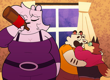 alcohol anthro beer beverage blush breasts clothed clothing female fur group male overweight overweight_female overweight_male stripes trio white_body white_fur sugarbunnyb1 kevin(sugarbunnyb1) macy(sugarbunnyb1) rena bear canid canine felid fox mammal pantherine polar_bear tiger ursine hi_res nonbinary_(lore)