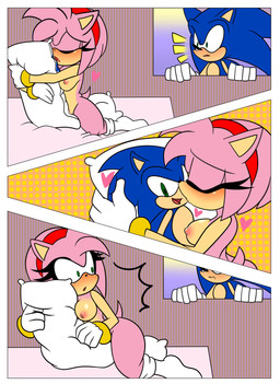 anthro areola bed blue_body blue_fur blush bodily_fluids breasts caught_in_the_act caught_masturbating clothing dry_humping duo eyes_closed female footwear footwear_only fur furniture genital_fluids genitals gloves hair handwear hug hugging_object hugging_pillow kissing kneeling male male/female masturbation mostly_nude nipples nude on_bed pillow pink_body simple_background socks socks_only tail thinking_about_another vaginal vaginal_fluids vaginal_masturbation vulva demichan sega sonic_the_hedgehog_(series) amy_rose sonic_the_hedgehog eulipotyphlan hedgehog mammal absurd_res comic digital_media_(artwork) hi_res