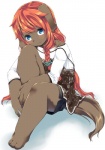 anthro barefoot biped blue_eyes clothing feet female hair kemono orange_hair sitting solo havemoon canid canine canis domestic_dog mammal