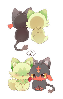 ambiguous_gender black_eyes blush blush_lines cheek_tuft duo eyes_closed facial_tuft feral fluffy happy multiple_angles nude open_mouth rear_view simple_background sitting tail tuft white_background yellow_sclera yupo_0322 nintendo pokemon generation_7_pokemon generation_9_pokemon litten pokemon_(species) sprigatito 2025 colored colored_sketch digital_drawing_(artwork) digital_media_(artwork) hi_res shaded sketch