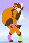 :3 anthro big_tail bottomwear clothed clothing crossdressing femboy footwear genitals hair heterochromia hoodie humanoid_genitalia humanoid_penis male multicolored_hair penis penis_under_skirt shirt short_hair skirt socks solo tail tank_top topwear zipper patto icefoxx canid canine fox mammal 2012 2:3 digital_media_(artwork) unavailable_at_source