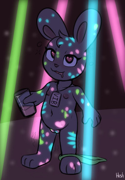 3_toes alcohol anthro badge beverage bodily_fluids bodypaint bubble clothed clothing clothing_around_one_leg container cup drinking_glass drooling drunk drunk_bubble eyelashes feet female female_anthro flat_chested front_view genitals glass glass_container glass_cup glowing_paint heart_pupils holding_beverage holding_glass holding_object lights navel nightclub nipples nude nude_anthro nude_female open_mouth panties panties_around_ankle panties_around_one_leg panties_down partially_clothed party plantigrade questionable_consent saliva slightly_chubby solo substance_intoxication text toes tremble_lines underwear underwear_around_one_leg underwear_down vulva young young_anthro young_female heshieokf lagomorph leporid mammal rabbit 2025 artist_name digital_drawing_(artwork) digital_media_(artwork) full-length_portrait hi_res portrait