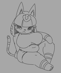 :< anthro belly bottomwear clothed clothed_anthro clothed_female clothing featureless_hands female female_anthro frown hair looking_at_viewer markings shorts shortstack shortstack_female sitting solo tail tail_markings thick_thighs topwear uraeus aortauricle animal_crossing nintendo ankha_(animal_crossing) domestic_cat felid feline felis mammal 2026 black_and_grey digital_drawing_(artwork) digital_media_(artwork) monochrome sketch