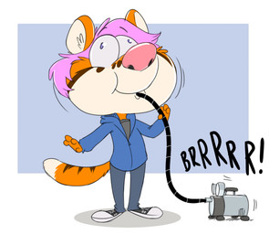 4_fingers air_compressor air_inflation ambiguous_gender anthro big_head black_text blue_background blue_clothing blue_topwear border bottomwear clothed clothed_anthro clothing dipstick_tail eye_expansion fingers front_view fully_clothed fully_clothed_anthro grey_bottomwear grey_clothing grey_pants hair head_expansion head_inflation hose hose_in_mouth hose_inflation huge_head inflation markings orange_body pants pink_hair pink_nose purple_eyes shadow simple_background solo standing tail tail_markings text thin_eyebrows topwear white_border white_tail_tip kitsunezero printedonsmile felid mammal pantherine tiger 2015 digital_media_(artwork)