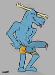 anthro antlers balls barefoot big_balls big_penis blue_body blue_fur bodily_fluids boxers_(clothing) clothed clothing clothing_pull cum cum_drip dripping erection feet foreskin fur genital_fluids genitals grey_background half-erect horn huge_penis humanoid_genitalia humanoid_penis leaking_cum looking_at_viewer male mostly_nude partially_clothed partially_retracted_foreskin penis penis_poking_out precum precum_drip shorts_only simple_background smile solo standing tongue tongue_out topless topless_male underwear underwear_down underwear_only underwear_pull ravan happy_tree_friends lumpy_(htf) deer mammal moose new_world_deer hi_res signature