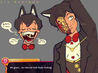 black_body black_clothing black_eyes black_fur black_hair black_jacket black_shirt black_topwear blush bow_tie clothed clothing cute_fangs fangs fur gear grey_background hair hand_on_head inner_ear_fluff internal jacket machine male multiple_poses open_clothing open_jacket open_mouth open_topwear pose red_bow_tie shirt simple_background smile solo speech_bubble tan_body tan_skin teeth topwear tuft whiskers white_inner_ear coollizard date_everything timothy_timepiece android animal_humanoid cat_humanoid felid felid_humanoid feline feline_humanoid humanoid mammal mammal_humanoid robot 2025 hi_res