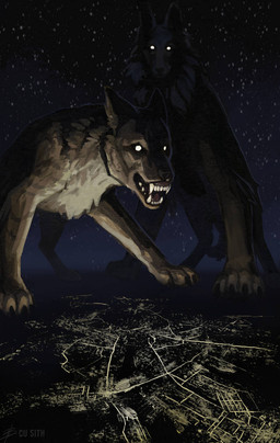 ambiguous_gender bared_teeth duo feral fur glowing glowing_eyes grey_body grey_fur growling highlights_(coloring) lights macro night star teeth kuarsith canid canine canis domestic_dog groenendael herding_dog malinois_dog mammal pastoral_dog sheepdog 2025 digital_media_(artwork) digital_painting_(artwork) hi_res painting_(artwork)