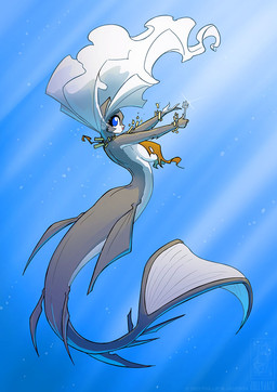 anthro big_breasts black_body black_fur blue_eyes bracelet breasts countershade_tail countershade_torso countershading cutlery female fin fork fur hair jewelry kitchen_utensils legless looking_at_viewer necklace side_boob solo split_form swimming tail tail_fin tools underwater water white_body white_fur white_hair conditional_dnp jollyjack mermay chloe_sinclaire aquatic mammal mephitid merfolk skunk 2022