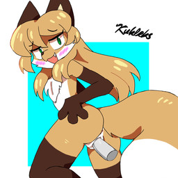 anthro anus bodily_fluids brown_body brown_fur fangs female fur genital_fluids genitals green_eyes hand_on_butt male male/female open_mouth penetration rear_view simple_background standing teeth vaginal vaginal_fluids vaginal_penetration vulva white_body white_fur conditional_dnp kukleks averi_(fiddleafox) canid canine fox mammal 1:1 absurd_res hi_res