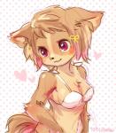 anthro bra brown_body brown_fur brown_hair clothing female fur hair kemono red_eyes simple_background solo underwear mabo_(artist) canid canine canis domestic_dog mammal