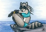 4_toes anthro barefoot bikini claws clothing conditional_dnp feet female grey_pawpads low_res mammal pawpads paws procyonid raccoon sea soles solo swimwear tani_da_real toes water