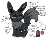 :< black_body black_fur blue_eyes chest_tuft countershading dipstick_tail feral feral_with_hair fur glistening glistening_hair hair male markings nervous pawpads paws simplified_pawpads solo tail tail_markings text tuft jackrabbit_(artist) nintendo pokemon mare_(jackrabbit) eevee generation_1_pokemon pokemon_(species) 2024 character_name digital_media_(artwork) english_text guide_lines hi_res ibispaint_(artwork) model_sheet sketch intersex_(lore)