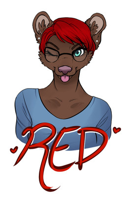 ambiguous_gender anthro clothed clothing eyewear fur glasses hair looking_at_viewer smile solo tongue tongue_out redpixie red_(redpixie) bear mammal