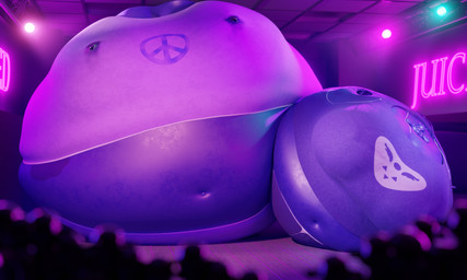 anthro berry_juice beverage big_breasts blueberry_inflation blueberry_juice bodily_fluids breasts cheek_bulge cleavage clothed clothing crowd delta_rune_(emblem) duo_focus female fur group hoodie horn huge_breasts inflation inside juice_(beverage) lactating lactating_through_clothing looking_up_at_another midriff navel neon_sign nightclub peace_symbol pink_clothing pink_shirt pink_topwear print_clothing print_hoodie print_shirt print_topwear purple_body purple_clothing purple_fur purple_hoodie purple_light purple_topwear shirt sign spotlight symbol topwear wet wet_clothing pressurepurse warfaremachine_(modeler) undertale_(series) hannah_(pressurepurse) toriel boss_monster_(undertale) bovid bovine caprine cattle mammal 2021 3d_(artwork) 5:3 digital_media_(artwork) hi_res