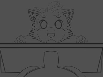 anthro duo first_person_view glory_hole larger_male looking_at_viewer male male/male size_difference dafurs canid canine mammal 2024 character_request digital_media_(artwork) monochrome sketch unfinished