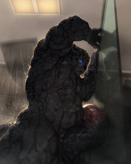 anthro bathing big_penis blue_eyes detailed_background erection genitals huge_penis humanoid_genitalia humanoid_penis hyper hyper_genitalia hyper_penis male muscular muscular_anthro muscular_male nude penis showering solo wet dust_yang gage_the_panther felid mammal pantherine 2022 colored hi_res