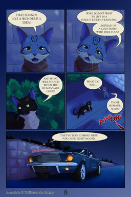 car dialogue duo eyes_closed female feral green_eyes lying lying_on_ground magic magic_user male markings night on_ground on_roof on_side outside plant road rooftop sarcasm scared sitting smug sound_effects speech_bubble star striped_markings stripes tabby_fur text vehicle whiskers pspspsy aleister_(pspspsy) felicia_(pspspsy) african_wildcat domestic_cat felid feline felis mammal tuxedo_cat wildcat 2:3 absurd_res comic english_text hi_res