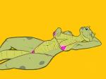 anthro areola areola_slip bikini camel_toe clothed clothing female lying pose simple_background solo swimwear two-piece_swimsuit totalgary the_tale_of_jasper_gold luellen_cunningham lizard reptile scalie hi_res pinup