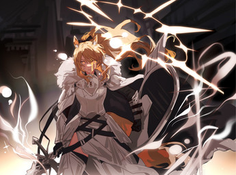 armor female halo horse_ears melee_weapon shield solo sword weapon arknights hypergryph lofter studio_montagne blemishine_(arknights) humanoid