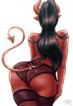 big_butt black_hair butt clothing female fishnet_clothing hair horn legwear long_hair monster_girl_(genre) not_furry panties rear_view red_body red_skin simple_background solo spade_tail stockings tail thigh_highs underwear white_background iahfy synth_(iahfy) demon demon_humanoid horned_humanoid humanoid