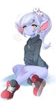 band-aid bandage blue_body breasts clothing d6 dice female footwear hair hoodie looking_at_viewer not_furry ponytail shoes smile solo topwear yellow_eyes zipper user_cpsf8285 league_of_legends riot_games tencent tristana_(lol) humanoid yordle 2020 absurd_res hi_res