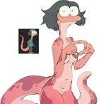 5_fingers anthro barely_visible_genitalia barely_visible_pussy black_hair breasts brown_nipples female fingers freckles genitals hair index_to_index navel nipples nude pussy red_body red_skin simple_background solo white_background general_proton amphibia_(series) disney bella_(amphibia) amphibian newt salamander 2023 hi_res