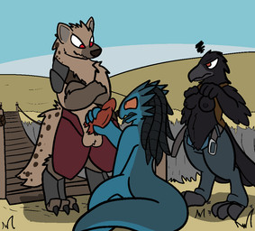 angry annoyed anthro armor balls beak black_body black_feathers breasts bridge clothed clothing erection extortion feathers female genitals group handjob male non-mammal_breasts nude penile penis sex smile standing tail tongue undressing trout_(artist) dungeons_and_dragons hasbro mythology wizards_of_the_coast avian bird corvid corvus_(genus) crow dragon dragonborn_(dnd) gnoll hyena mammal mythological_creature mythological_scalie oscine passerine reptile scalie spotted_hyena 2017 aliasing digital_media_(artwork)