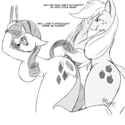 2013 anthro anthrofied applejack_(mlp) bdsm blush bondage bound breasts butt cutie_mark dialog duo english_text equine female freckles friendship_is_magic hair hanging_breasts horn horse horse_tail lesbian long_hair my_little_pony open_mouth pony rarity_(mlp) rope saliva side_boob slap spanking suirano text tongue tongue_out unicorn
Rating: Explicit
Score: 15
User: lemongrab
Date: November 17, 2013