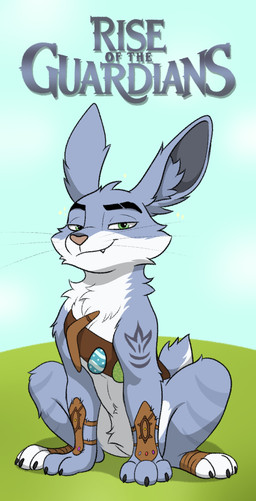 feral fur hair holidays looking_at_viewer male simple_background sitting smile smug solo tail text whyvern dreamworks easter rise_of_the_guardians e._aster_bunnymund easter_bunny lagomorph leporid mammal rabbit absurd_res digital_media_(artwork) hi_res