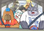 anthro blue_body brown_body car clothing detailed_background driving fur group hat headgear headwear inside_car inside_vehicle male overweight overweight_male shirt sitting topwear vehicle white_body white_fur freakinglargeoof ikinarumi asian_mythology east_asian_mythology japanese_mythology lifewonders mythology odd_taxi tokyo_afterschool_summoners agyo_(tas) female_protagonist_(tas) gullinbursti_(tas) hiroshi_odokawa_(odd_taxi) protagonist_(tas) temujin_(tas) tsathoggua_(tas) canid canine canis foo_dog goo_creature human komainu mammal marine pinniped walrus wolf yokai 2021 absurd_res hi_res