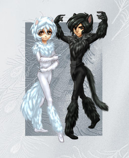 arm_warmers armwear ballerino ballet belt black_hair black_tail bodysuit chest_tuft clothing demi-pointe_shoes duo fluffy fluffy_tail hair leg_warmers legwear male orange_eyes pointy_ears prick_ears raised_arms skinsuit standing tail tight_clothing tuft white_hair white_tail sapphiregamgee cats_(musical) princess_tutu fakir_(princess_tutu) mytho_(princess_tutu) animal_humanoid cat_humanoid felid felid_humanoid feline feline_humanoid humanoid mammal mammal_humanoid