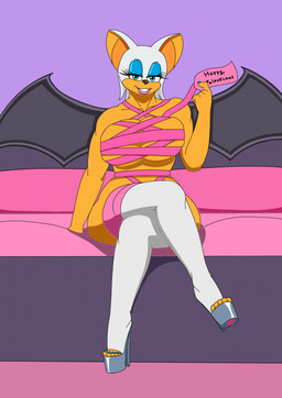 anthro bed big_breasts boots breasts cleavage clothed clothing female footwear fur furniture high_heeled_boots high_heels holidays huge_breasts legwear makeup on_bed orange_body orange_skin platform_footwear platform_heels ribbons shoes sitting sitting_on_bed solo thigh_boots thigh_highs white_body white_fur wings skueeeakerz sega sonic_the_hedgehog_(series) valentine's_day rouge_the_bat bat mammal hi_res