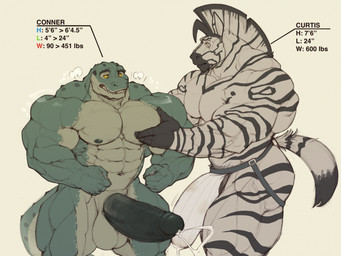5_fingers abs anthro balls biceps big_balls big_muscles big_penis biped black_body black_fur black_hands black_stripes bodily_fluids clothed clothed_anthro clothed_male clothing countershade_hands countershading cum cum_in_clothing cum_in_jockstrap cum_in_underwear cum_through_clothing cum_through_jockstrap cum_through_underwear duo ejaculation erection fingernails fingers flexing foreskin fur genital_fluids genital_outline genitals glans gloves_(marking) green_body hand_on_pec huge_muscles huge_penis humanoid_genitalia humanoid_hands humanoid_penis hyper hyper_genitalia hyper_penis imperial_unit jockstrap jockstrap_only male male_anthro markings measurements multicolored_body multicolored_fur muscular muscular_anthro muscular_arms muscular_male nails navel nipples non-mammal_balls non-mammal_nipples nude nude_anthro nude_male number pecs penis retracted_foreskin simple_background stated_height stated_weight striped_body striped_fur stripes surprised tail text topless topless_anthro topless_male two_tone_body two_tone_fur underwear underwear_only wet wet_clothing wet_underwear white_body white_fur yellow_eyes yellow_sclera oldshep conner_(oldshep) curtis_(oldshep) crocodile crocodilian equid equine mammal reptile scalie zebra 2024 character_name english_text hi_res