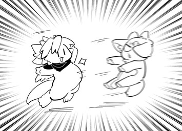 ambiguous_gender anthro belly big_belly chibi clothing duo focus_lines hooves horn kerchief motion_blur motion_lines neckerchief neckwear pushing radial_speed_lines simple_background speed_lines white_background co_asomasom bovid caprine mammal belly_bump 2019 absurd_res black_and_white digital_media_(artwork) hi_res monochrome