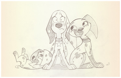 black_body black_fur black_nose black_paws black_spots female feral floppy_ears freckled_face freckles fur group heterochromatic_ears jewelry leg_markings male markings necklace socks_(marking) spots trio white_body white_fur white_spots sherwoodwhisper 101_dalmatian_street 101_dalmatians disney dee_dee_(101_dalmatians) dolly_(101_dalmatians) dylan_(101_dalmatians) canid canine canis dalmatian domestic_dog mammal monochrome traditional_media_(artwork)